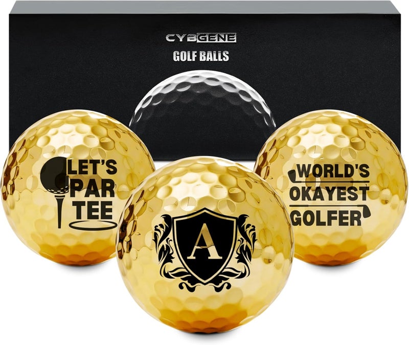 CybGene Funny Golf Gifts for Men Unique, Personalized Gold Golf Balls, Cool Accessories for Golf Lovers, Golfers, for Birthday and Christmas - Image 1